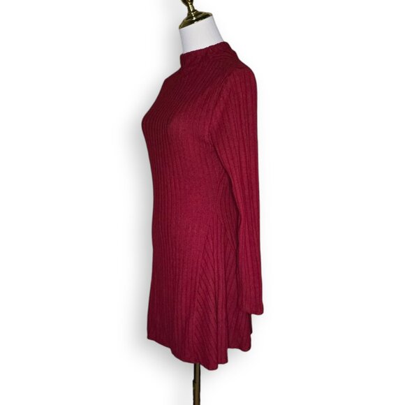 HALARA Ribbed Knit Mock Neck / Stand Collar A-Line Long Sleeve Mini Dress NWT - Picture 9 of 14